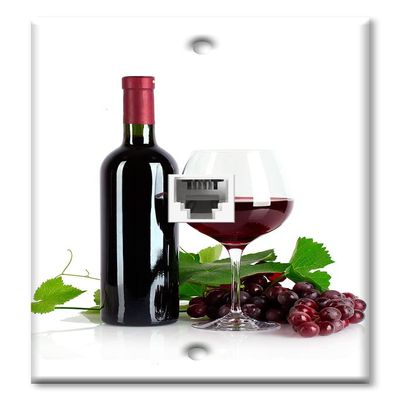 Art Plates - One Port RJ11 - Telephone decorative printed keystone style wall plate. CAT3 - RJ12 Female to Female phone jack. Works for phones, fax, ect. - Red Wine with White Background