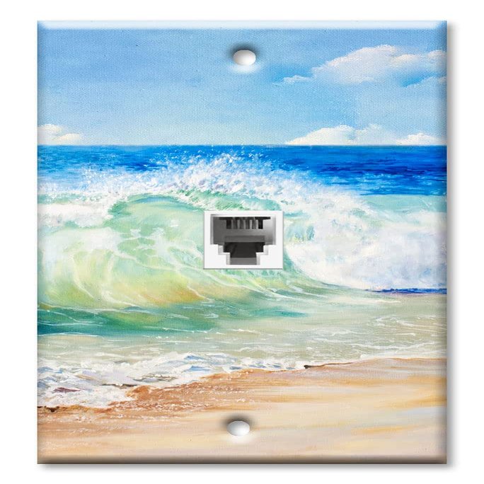 Art Plates - One Port RJ11 - Telephone decorative printed keystone style wall plate. CAT3 - RJ12 Female to Female phone jack. Works for phones, fax, ect. - Beach Painting
