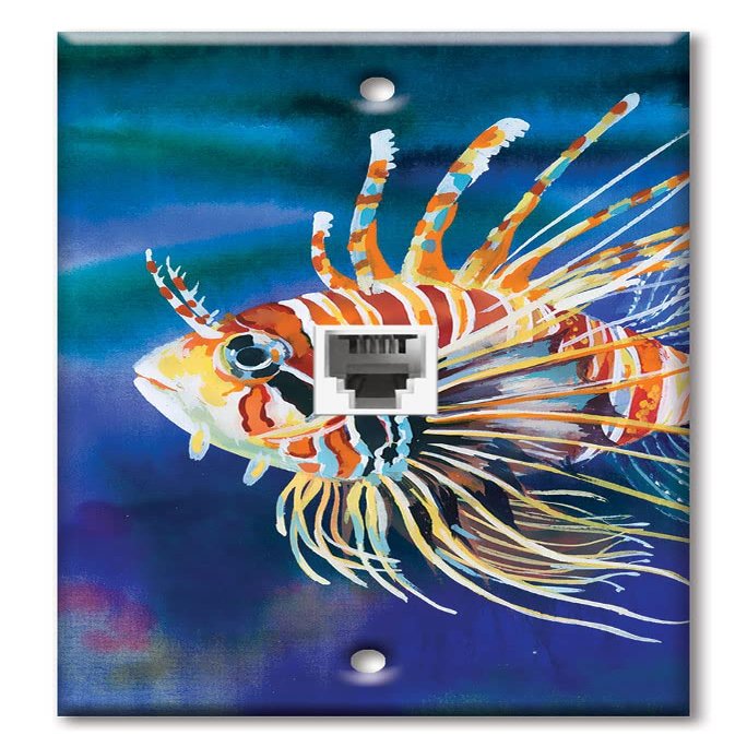 Art Plates - One Port RJ11 - Telephone decorative printed keystone style wall plate. CAT3 - RJ12 Female to Female phone jack. Works for phones, fax, ect. - Clown Fish