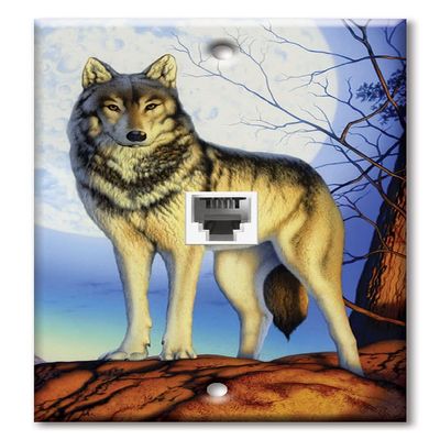 Art Plates - One Port RJ11 - Telephone decorative printed keystone style wall plate. CAT3 - RJ12 Female to Female phone jack. Works for phones, fax, ect. - Timber Wolf