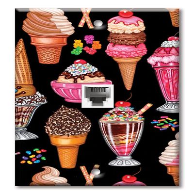 Art Plates - One Port RJ11 - Telephone decorative printed keystone style wall plate. CAT3 - RJ12 Female to Female phone jack. Works for phones, fax, ect. - Ice Cream