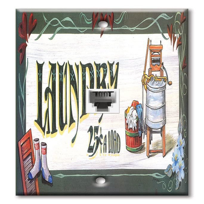 Art Plates - One Port RJ11 - Telephone decorative printed keystone style wall plate. CAT3 - RJ12 Female to Female phone jack. Works for phones, fax, ect. - Laundry