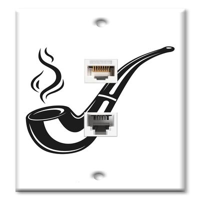 Art Plates - Decorative Printed 2 Port Data Wall Plate - RJ11 Telephone Jack Connector and RJ45 (Cat5, Cat6, Cat7) Ethernet Connector - Gold-Plated Contacts - Gentleman's Pipe