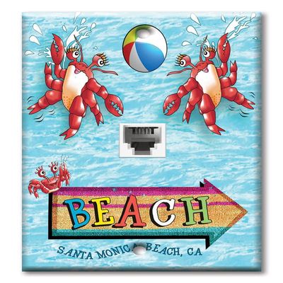 Art Plates - One Port RJ11 - Telephone decorative printed keystone style wall plate. CAT3 - RJ12 Female to Female phone jack. Works for phones, fax, ect. - Santa Monica Beach