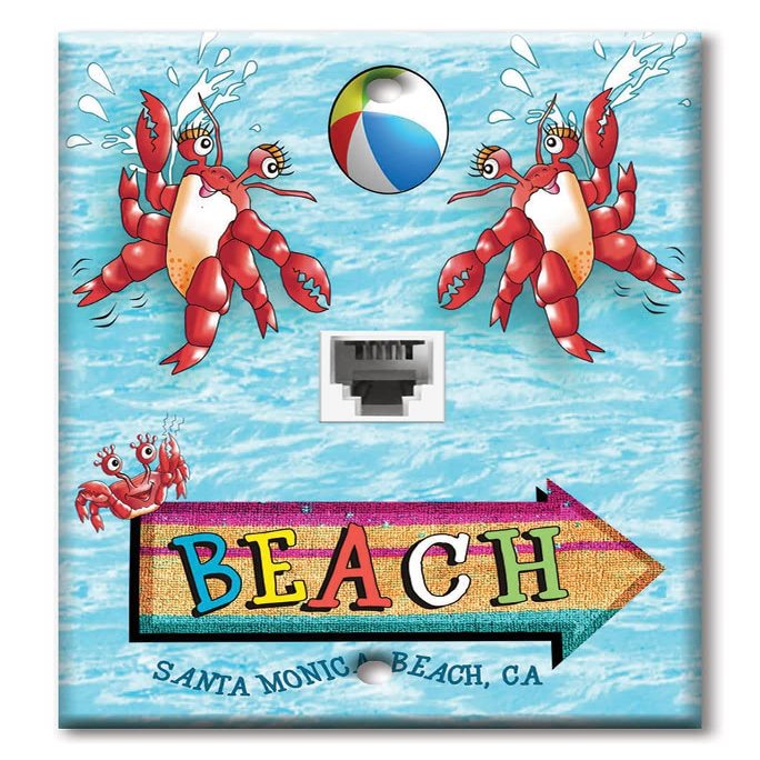 Art Plates - One Port RJ11 - Telephone decorative printed keystone style wall plate. CAT3 - RJ12 Female to Female phone jack. Works for phones, fax, ect. - Santa Monica Beach