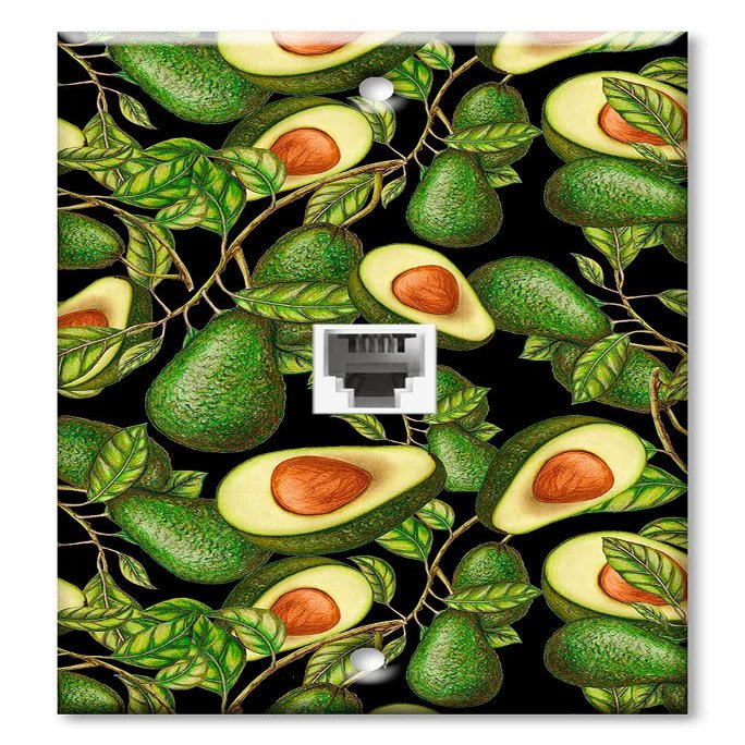 Art Plates - One Port RJ11 - Telephone decorative printed keystone style wall plate. CAT3 - RJ12 Female to Female phone jack. Works for phones, fax, ect. - Avocados