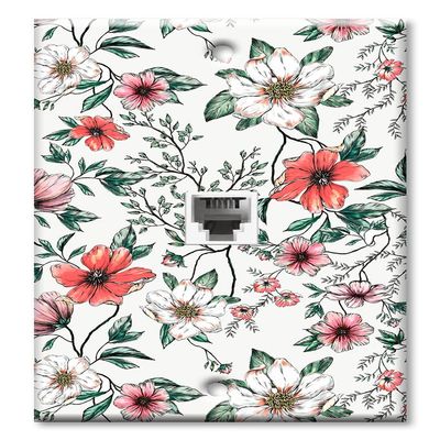 Art Plates - One Port RJ11 - Telephone decorative printed keystone style wall plate. CAT3 - RJ12 Female to Female phone jack. Works for phones, fax, ect. - Pink and White Flowers