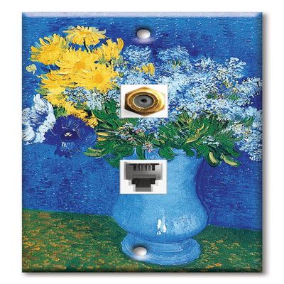 Art Plates - Decorative Printed 2 Port Data Wall Plate, F-Type Coaxial Cable Connector with RJ11 Telephone Connector, Gold-Plated - Van Gogh: Lilacs