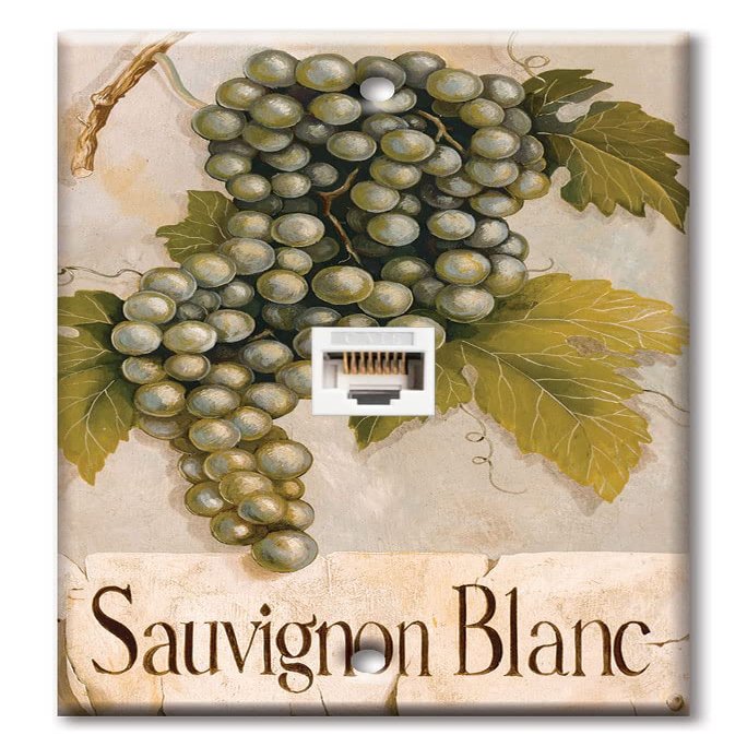 Art Plates - One Port RJ45 Ethernet decorative printed keystone style wall plate. Works with Cat5 through Cat8 cables. Female to Female Connection. - Sauvignon Blanc