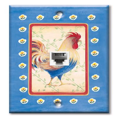 Art Plates - One Port RJ11 - Telephone decorative printed keystone style wall plate. CAT3 - RJ12 Female to Female phone jack. Works for phones, fax, ect. - Jardinire Rooster