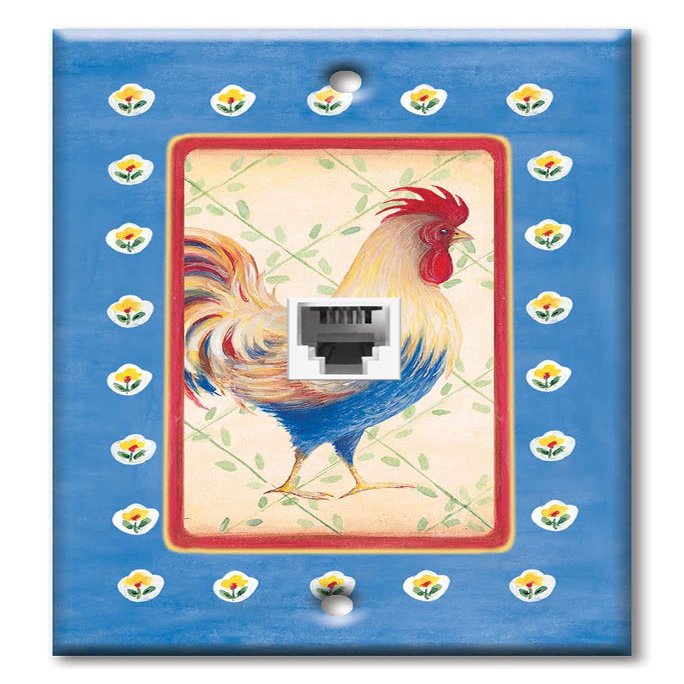 Art Plates - One Port RJ11 - Telephone decorative printed keystone style wall plate. CAT3 - RJ12 Female to Female phone jack. Works for phones, fax, ect. - Jardinire Rooster