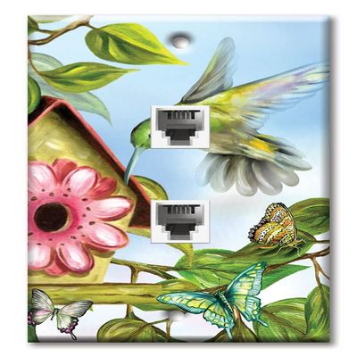 Art Plates - Two Port RJ11 - Telephone decorative printed keystone style wall plate. CAT3 - RJ12 Female to Female phone jack. Works for phones, fax, ect. - Hummingbird House