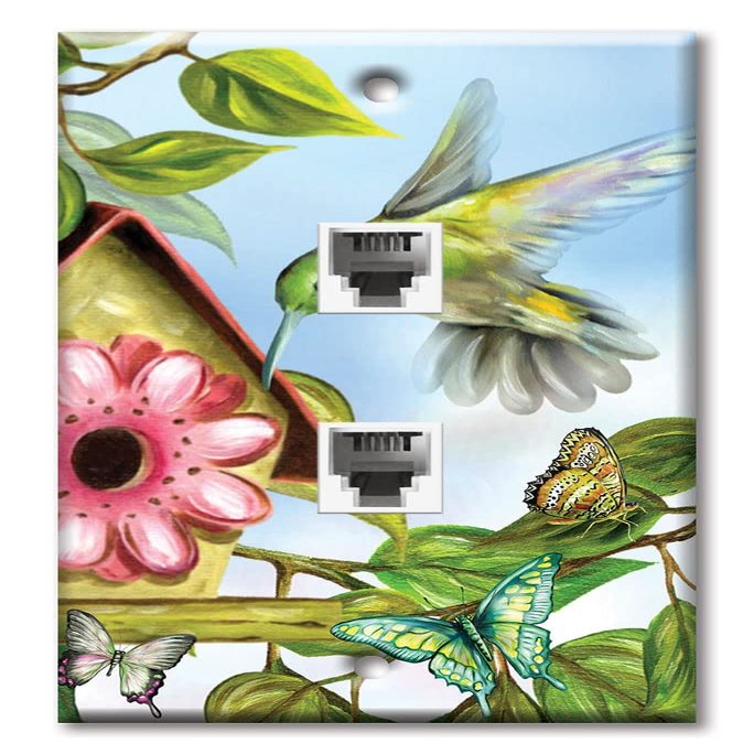 Art Plates - Two Port RJ11 - Telephone decorative printed keystone style wall plate. CAT3 - RJ12 Female to Female phone jack. Works for phones, fax, ect. - Hummingbird House