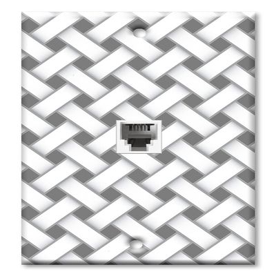 Art Plates - One Port RJ11 - Telephone decorative printed keystone style wall plate. CAT3 - RJ12 Female to Female phone jack. Works for phones, fax, ect. - Gray and White Cross Hatch
