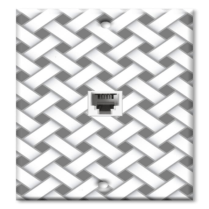 Art Plates - One Port RJ11 - Telephone decorative printed keystone style wall plate. CAT3 - RJ12 Female to Female phone jack. Works for phones, fax, ect. - Gray and White Cross Hatch