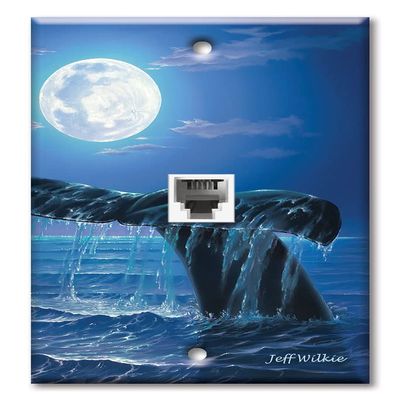Art Plates - One Port RJ11 - Telephone decorative printed keystone style wall plate. CAT3 - RJ12 Female to Female phone jack. Works for phones, fax, ect. - Whale Tail 2