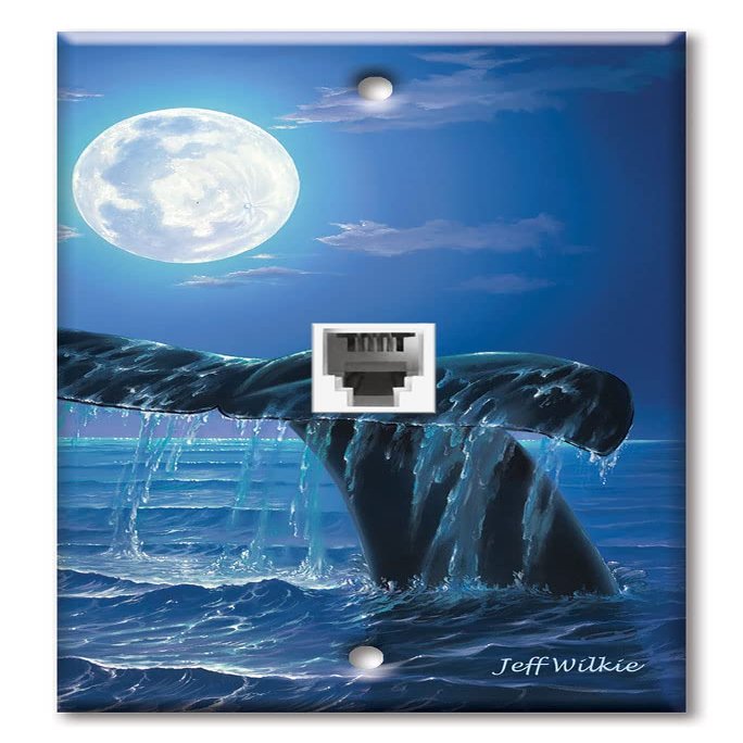 Art Plates - One Port RJ11 - Telephone decorative printed keystone style wall plate. CAT3 - RJ12 Female to Female phone jack. Works for phones, fax, ect. - Whale Tail 2