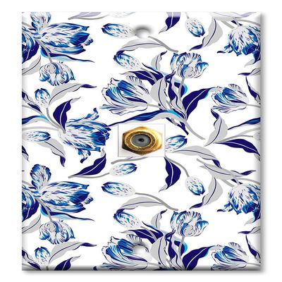 Art Plates - Decorative Printed 1 Port Coax Cable Wall Plate, 3GHz Coaxial Cable Connector, F-Type RG6 - RG59 Cable Extender Male to Male, Gold-Plated - Blue and Gray Flower Toss