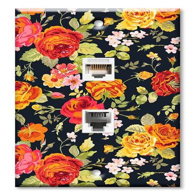Art Plates - Decorative Printed 2 Port Data Wall Plate - RJ11 Telephone Jack Connector and RJ45 (Cat5, Cat6, Cat7) Ethernet Connector - Gold-Plated Contacts - Roses