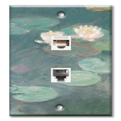 Art Plates - Decorative Printed 2 Port Data Wall Plate - RJ11 Telephone Jack Connector and RJ45 (Cat5, Cat6, Cat7) Ethernet Connector - Gold-Plated Contacts - Monet: Water Lilies (close up)