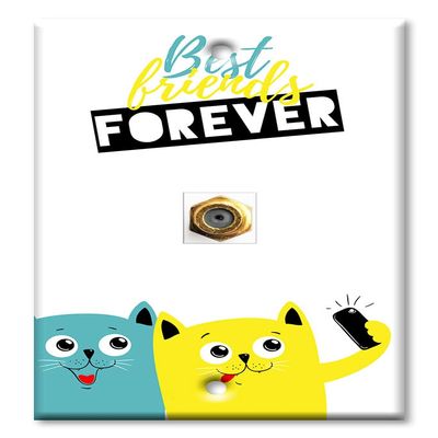 Art Plates - Decorative Printed 1 Port Coax Cable Wall Plate, 3GHz Coaxial Cable Connector, F-Type RG6 - RG59 Cable Extender Male to Male, Gold-Plated - Best Friends Forever - Cat Selfie