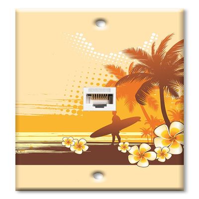 Art Plates - One Port RJ45 Ethernet decorative printed keystone style wall plate. Works with Cat5 through Cat8 cables. Female to Female Connection. - Surfer on the Beach
