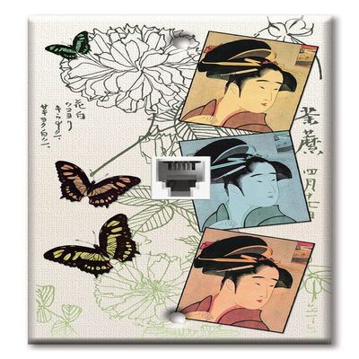 Art Plates - One Port RJ11 - Telephone decorative printed keystone style wall plate. CAT3 - RJ12 Female to Female phone jack. Works for phones, fax, ect. - Three Geishas