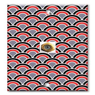 Art Plates - Decorative Printed 1 Port Coax Cable Wall Plate, 3GHz Coaxial Cable Connector, F-Type RG6 - RG59 Cable Extender Male to Male, Gold-Plated - Red, Black and Gray Half Circles