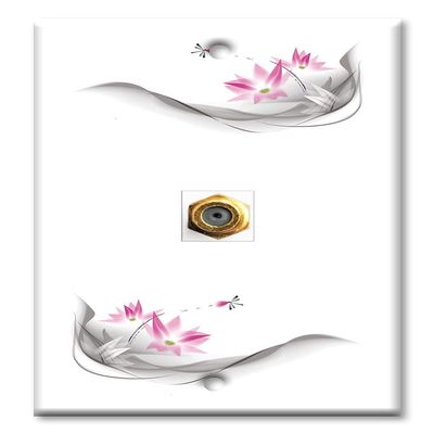 Art Plates - Decorative Printed 1 Port Coax Cable Wall Plate, 3GHz Coaxial Cable Connector, F-Type RG6 - RG59 Cable Extender Male to Male, Gold-Plated - Pink Flowers and Dragonfly