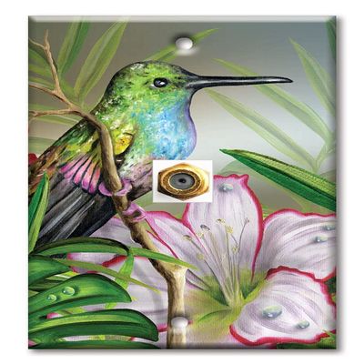Art Plates - Decorative Printed 1 Port Coax Cable Wall Plate, 3GHz Coaxial Cable Connector, F-Type RG6 - RG59 Cable Extender Male to Male, Gold-Plated - Hummingbird at Rest