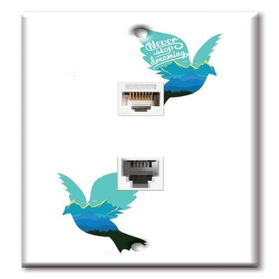 Art Plates - Decorative Printed 2 Port Data Wall Plate - RJ11 Telephone Jack Connector and RJ45 (Cat5, Cat6, Cat7) Ethernet Connector - Gold-Plated Contacts - Never Stop Dreaming