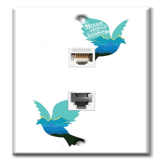 Art Plates - Decorative Printed 2 Port Data Wall Plate - RJ11 Telephone Jack Connector and RJ45 (Cat5, Cat6, Cat7) Ethernet Connector - Gold-Plated Contacts - Never Stop Dreaming