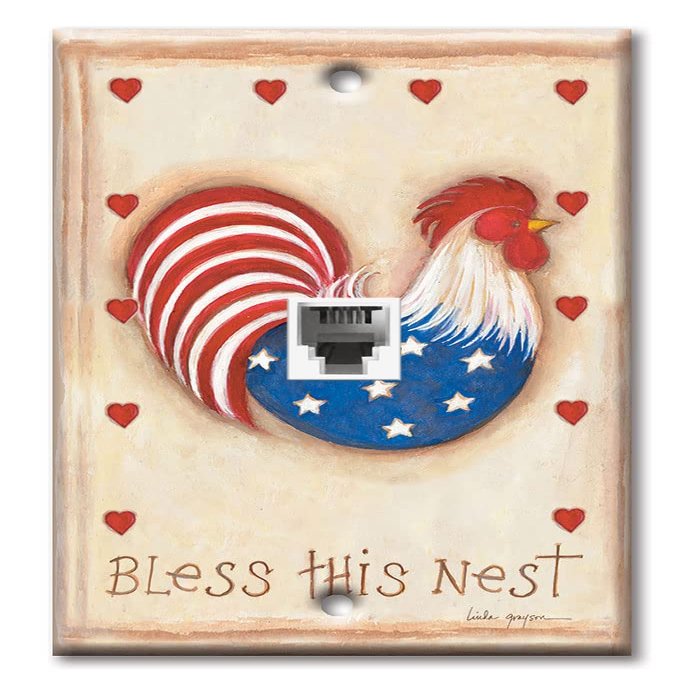 Art Plates - One Port RJ11 - Telephone decorative printed keystone style wall plate. CAT3 - RJ12 Female to Female phone jack. Works for phones, fax, ect. - Bless This Nest