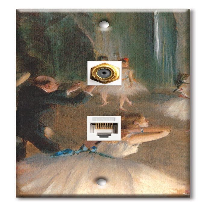 Art Plates - Decorative Printed 2 Port Data Wall Plate, RJ11 Telephone Jack Connector with RJ45 (Cat5, Cat6, Cat7) Ethernet Connector, Gold-Plated - Degas: Rehearsal