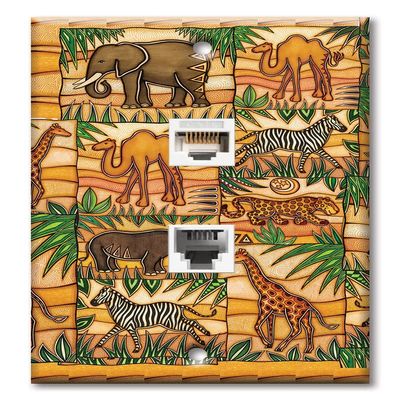 Art Plates - Decorative Printed 2 Port Data Wall Plate - RJ11 Telephone Jack Connector and RJ45 (Cat5, Cat6, Cat7) Ethernet Connector - Gold-Plated Contacts - Safari