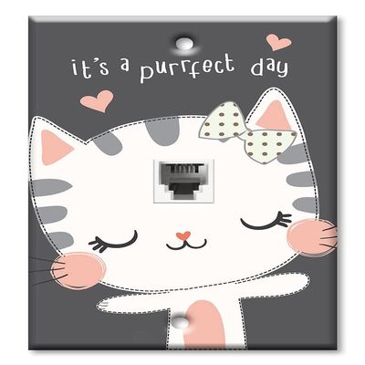 Art Plates - One Port RJ11 - Telephone decorative printed keystone style wall plate. CAT3 - RJ12 Female to Female phone jack. Works for phones, fax, ect. - Purrfect Day