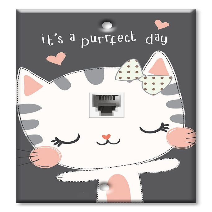 Art Plates - One Port RJ11 - Telephone decorative printed keystone style wall plate. CAT3 - RJ12 Female to Female phone jack. Works for phones, fax, ect. - Purrfect Day