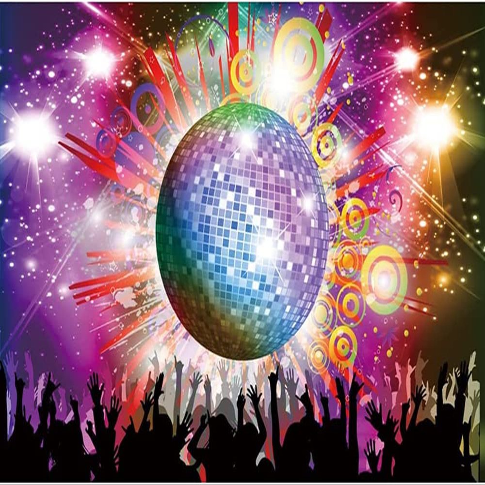 AOFOTO 20x10ft Discos Ball Backdrops for Photography Shiny Neon Lights Music Ball Club Bar Dancing DJ Theme Photoshoot Background Birthday Decorations 70s 80s Party Adults Portrait Photo Booth Props