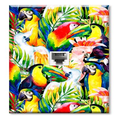 Art Plates - One Port RJ11 - Telephone decorative printed keystone style wall plate. CAT3 - RJ12 Female to Female phone jack. Works for phones, fax, ect. - Colorful Birds
