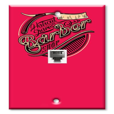 Art Plates - One Port RJ11 - Telephone decorative printed keystone style wall plate. CAT3 - RJ12 Female to Female phone jack. Works for phones, fax, ect. - Barber Shop Pink