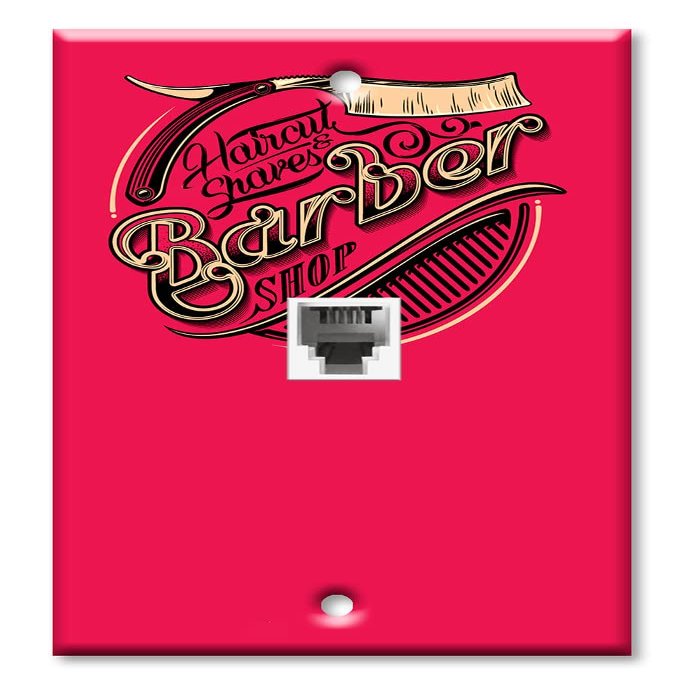 Art Plates - One Port RJ11 - Telephone decorative printed keystone style wall plate. CAT3 - RJ12 Female to Female phone jack. Works for phones, fax, ect. - Barber Shop Pink