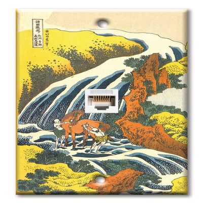 Art Plates - One Port RJ45 Ethernet decorative printed keystone style wall plate. Works with Cat5 through Cat8 cables. Female to Female Connection. - Hokusai: In the Horse