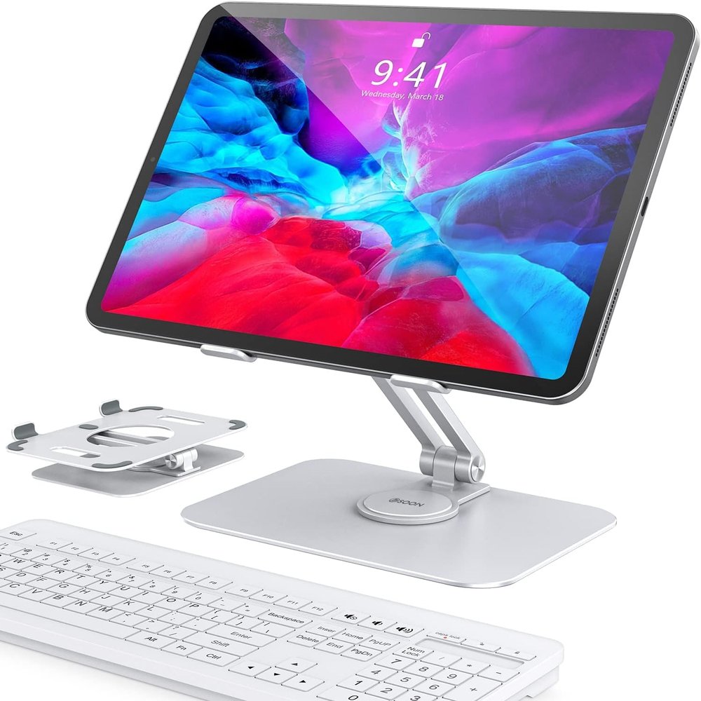 BSOON iPad Stand, Adjustable iPad Holder, Desktop Tablet Stand Compatible with iPad 2021 Pro 12.9,11,10.5,9.7,iPad Air 4 3 2,iPad mini 6 5 4 3 2,Samsung Tab,Other Tablets, Silver