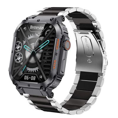 22mm Watch band, Lamshaw Quick Release Stainless Steel Metal Replacement Straps Compatible with KACLUT Smart Watch/EIGIIS K57 Pro 1.96 Military Smart Watches/ESFOE K57 1.96 Military Smart Watch/K57 Pro 1.96 Military Smart Watches (Silver-Black)