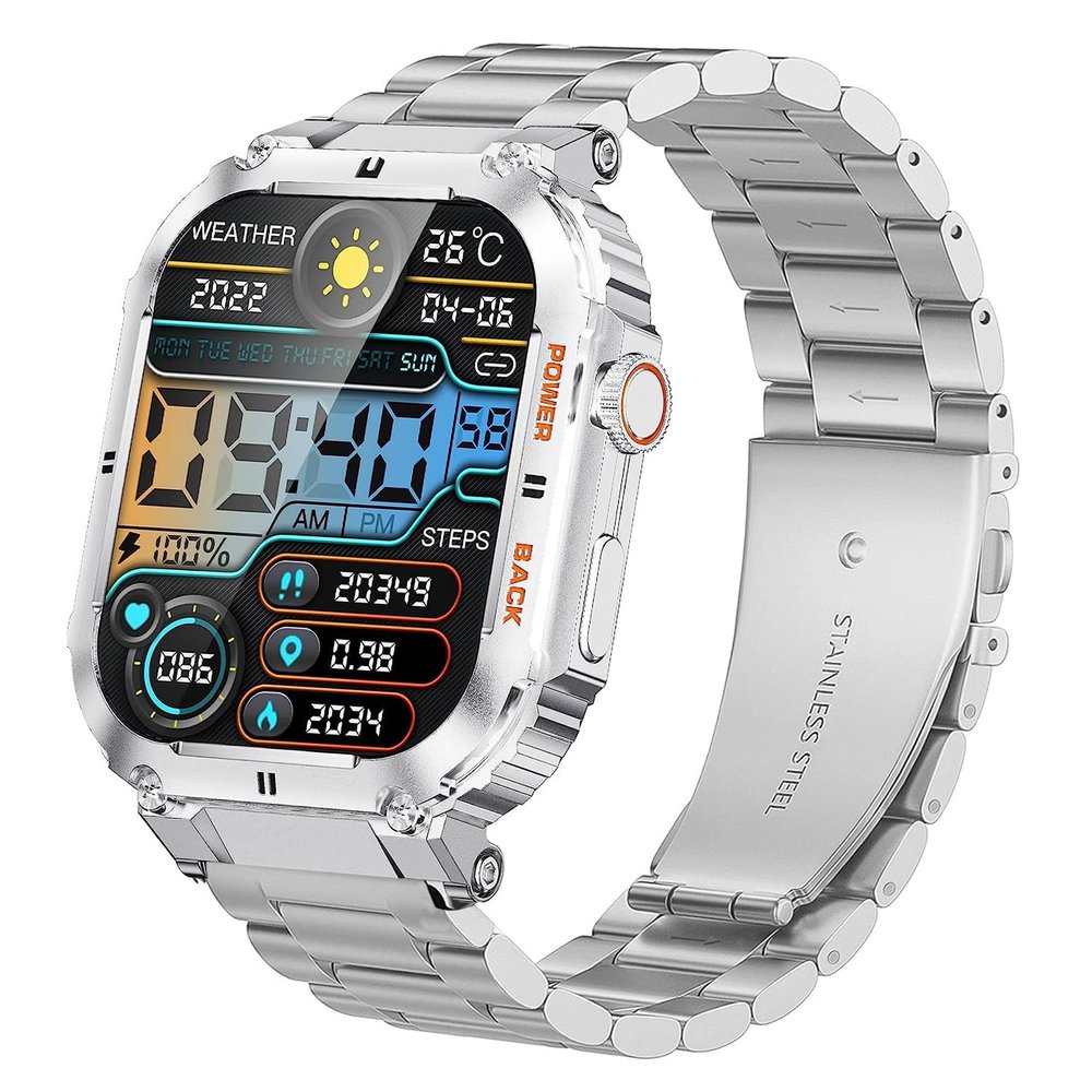 22mm Watch band, Lamshaw Quick Release Stainless Steel Metal Replacement Straps Compatible with KACLUT Smart Watch/EIGIIS K57 Pro 1.96 Military Smart Watches/ESFOE K57 1.96 Military Smart Watch/K57 Pro 1.96 Military Smart Watches (Silver)