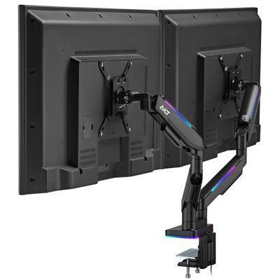 AVLT RGB Lights Dual 17-43 Gaming Monitor Arm Desk Mount, Fits Two Flat/Curved/Ultrawide Screen up to 44lbs(20kg), Height Swivel Tilt Adjustable Stand - Black