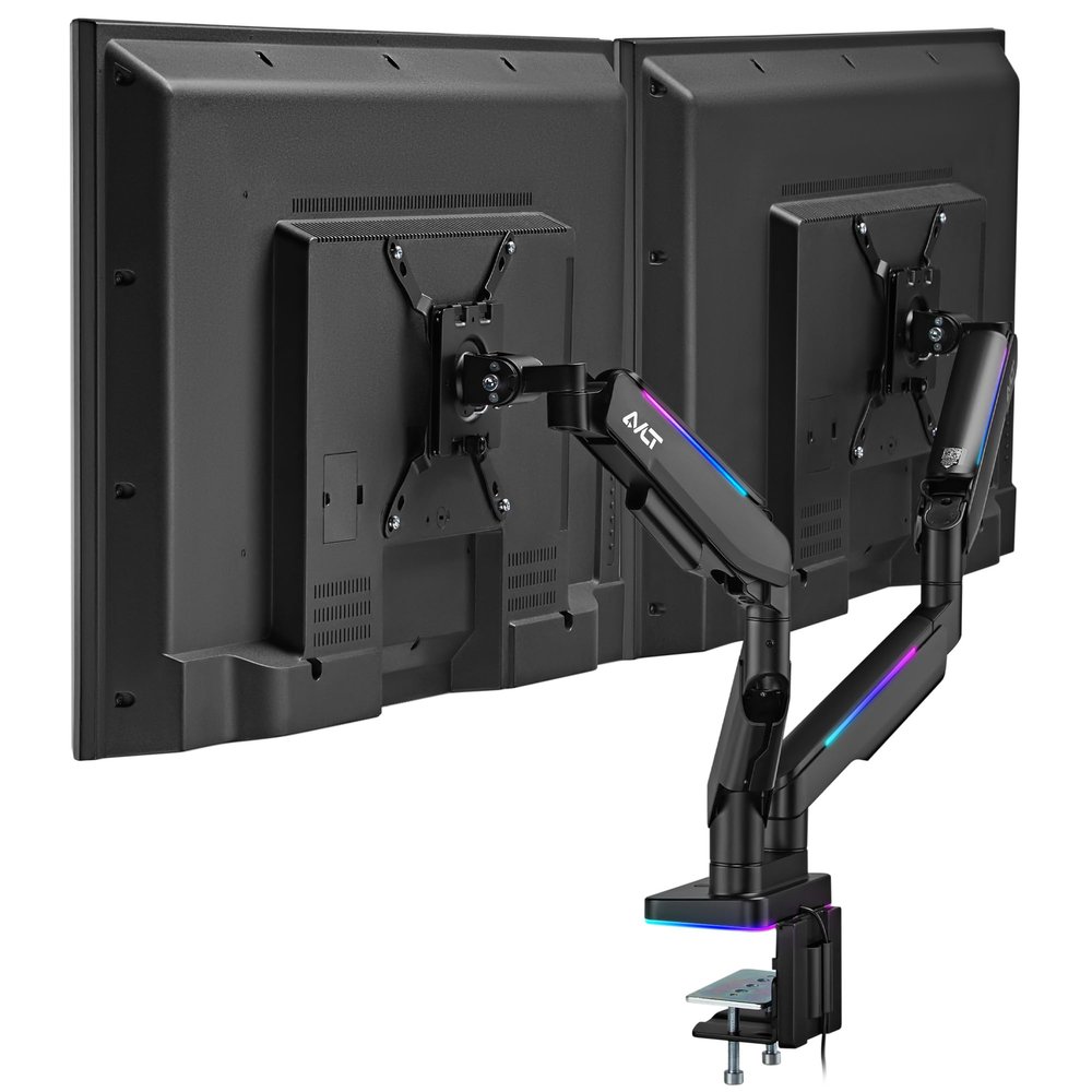 AVLT RGB Lights Dual 17-43 Gaming Monitor Arm Desk Mount, Fits Two Flat/Curved/Ultrawide Screen up to 44lbs(20kg), Height Swivel Tilt Adjustable Stand - Black