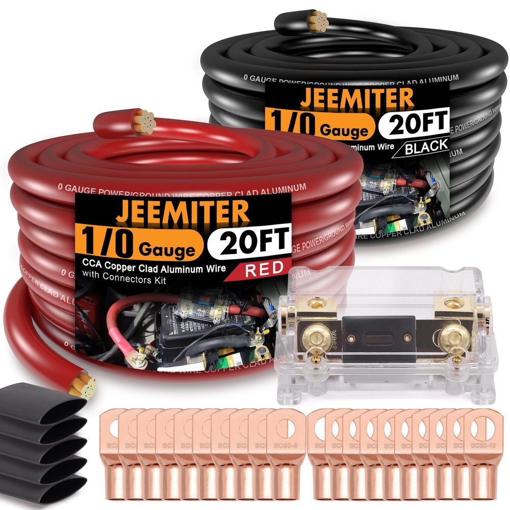 1/0 Gauge CCA Wire Kit with ANL Fuse - 40ft Total (20ft Red+Black) Car Amplifier Power Ground Cable, Complete Amp Install & Big 3 Upgrade Kit