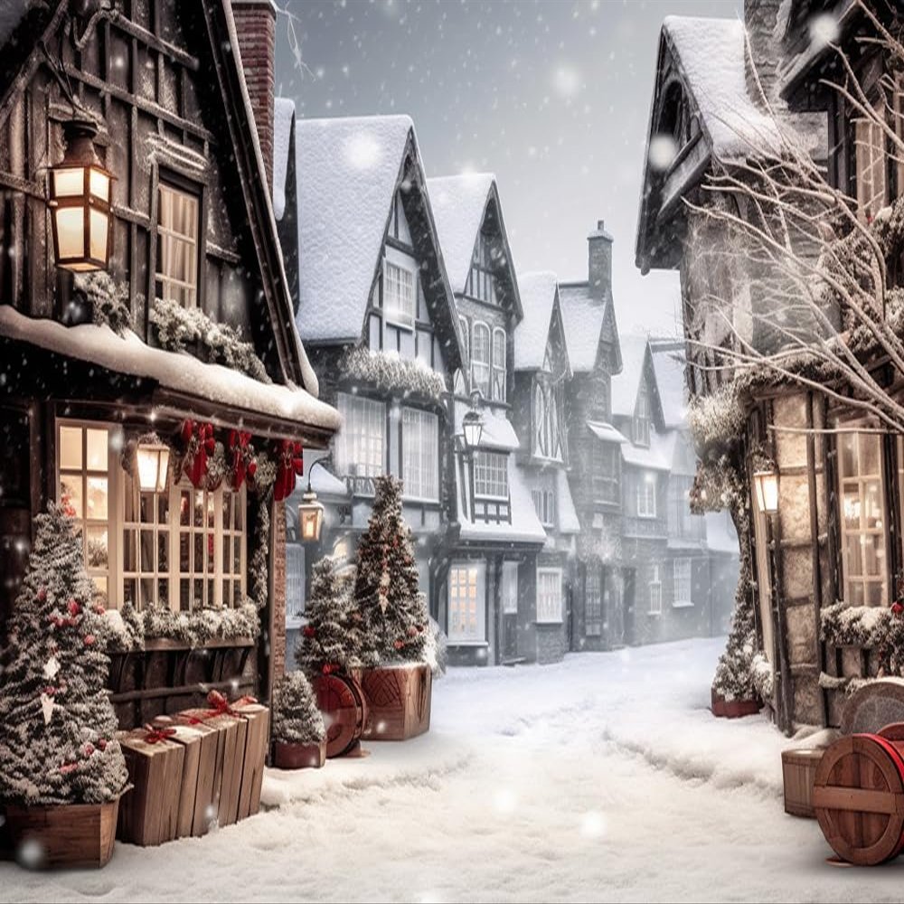 Christmas Photography Backdrop for Family Party Christmas Trees Street Children Portrait Photo Studio Props