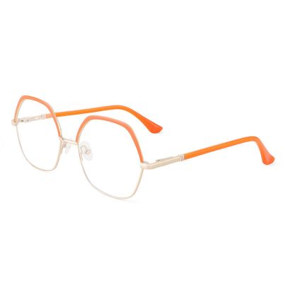 AOOLIA Blue Light Blocking Reading Glasses Hexagonal Men Women Metal Rimmed Eyewear Anti Eyestrain Computer Working Readers (Orange, 1.75, multiplier_x)